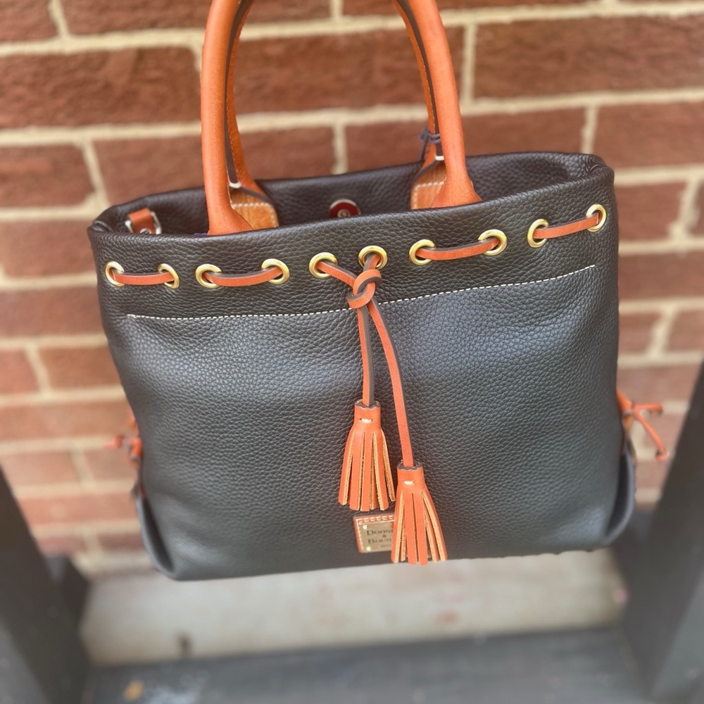 Dooney & Bourke Black and Brown Tote with Tassels